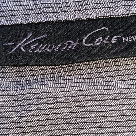 Kenneth Cole Men's Gray Black Pinstripe Button Down - 17 - 32/33 - Picture 6 of 12